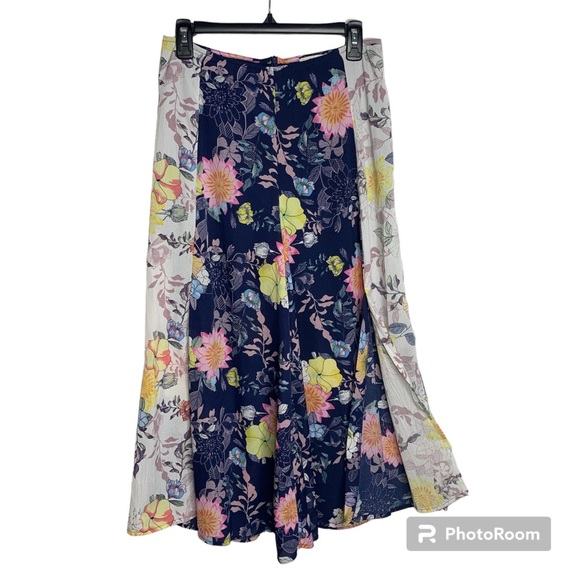 Umgee Pants Womens Size S Boho Blue Floral Front Split Wide Leg Resort Cover Up - Picture 2 of 10